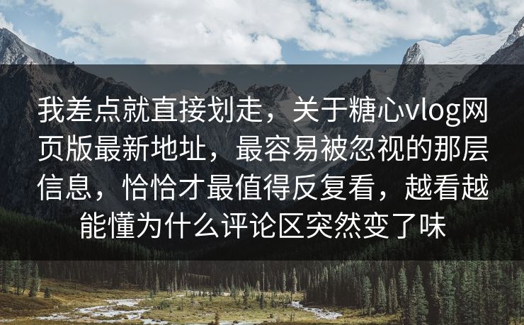 我差点就直接划走，关于糖心vlog网页版最新地址，最容易被忽视的那层信息，恰恰才最值得反复看，越看越能懂为什么评论区突然变了味