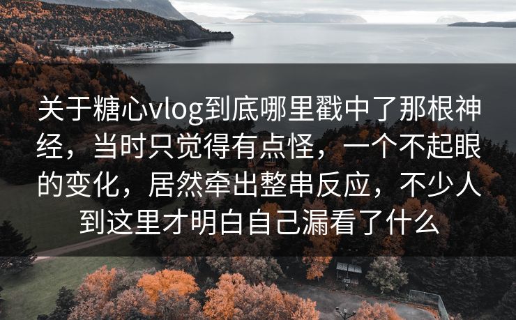 关于糖心vlog到底哪里戳中了那根神经，当时只觉得有点怪，一个不起眼的变化，居然牵出整串反应，不少人到这里才明白自己漏看了什么